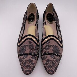 Rene Caovilla Black Lace Pointed Toe Crystal Ballet Flats Italy 42 EU 11.5 US